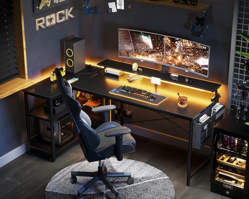 ODK 48 Inch L Shaped Gaming Desk with USB Charging Ports and LED Lights S136