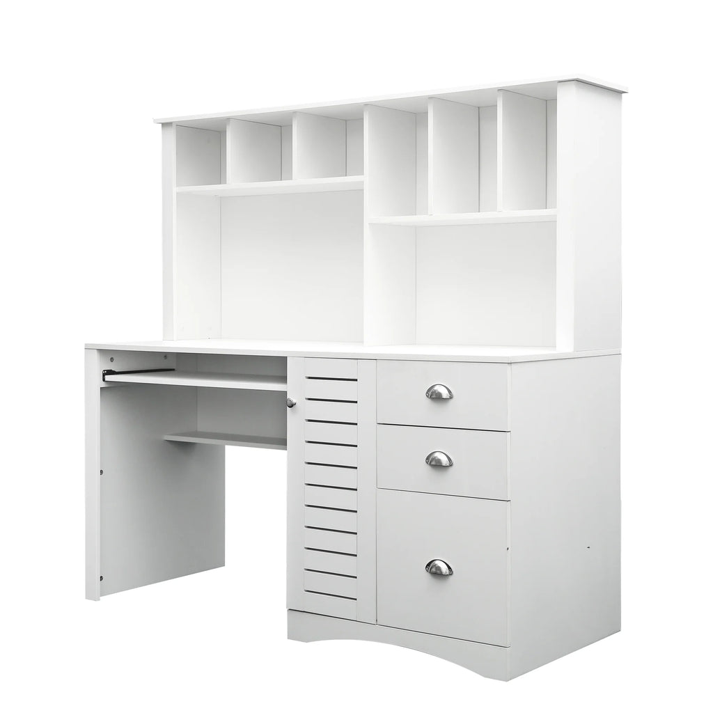Holaki Computer Desk with Hutch, Antiqued White Finish D126
