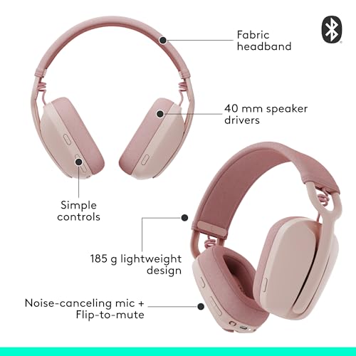 Logitech Zone Vibe 100 Wireless Over Ear Headset with Noise Canceling Microphone, Off White A852