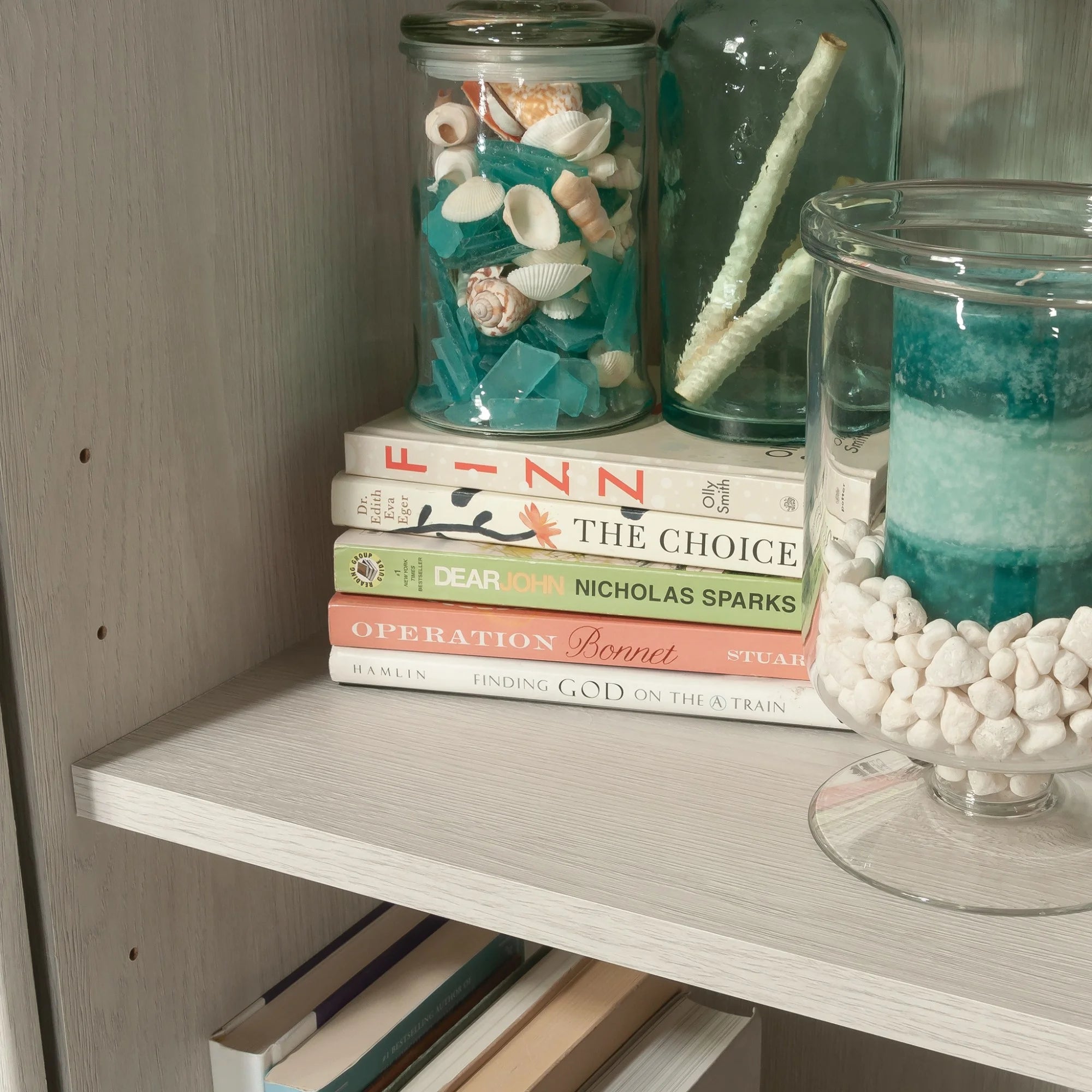 Sauder Coral Cape Engineered Wood Storage Cabinet in Glacier Oak H6845