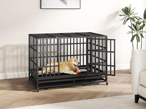 48 Inch Heavy Duty Dog Crate with Wheels and Double Door A25580