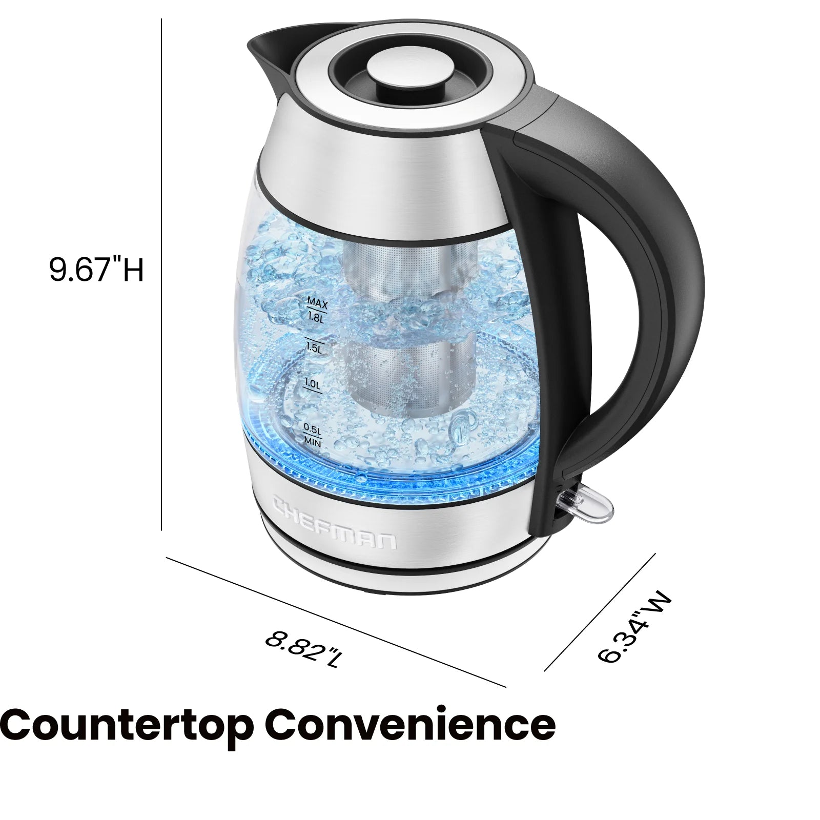 Chefman 1.8L Electric Glass Kettle with Removable Tea Infuser Z5367