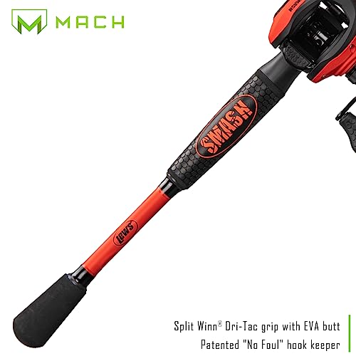 Lew's MACH Smash Baitcast Reel and Fishing Rod Combo, IM6 Graphite, Red P923