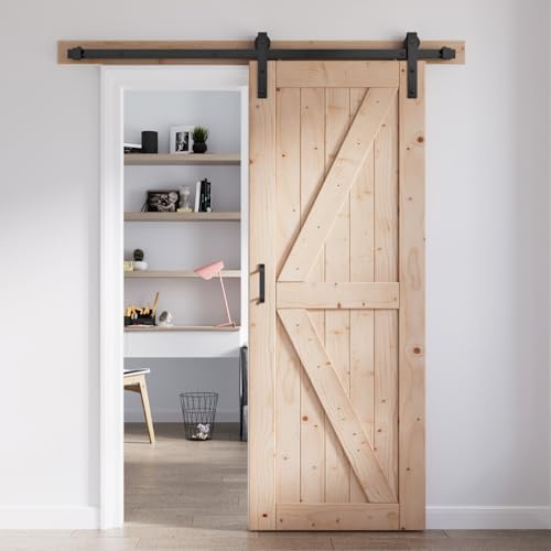 FREDBECK 48in x 80in Sliding Wood Barn Door with 8FT Hardware Kit V8036