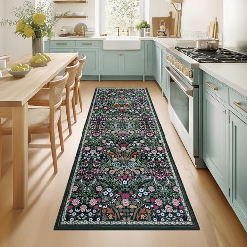8x10 Floral Washable Area Rug for Living Room, Vintage Soft Non-Slip Carpet Z978379
