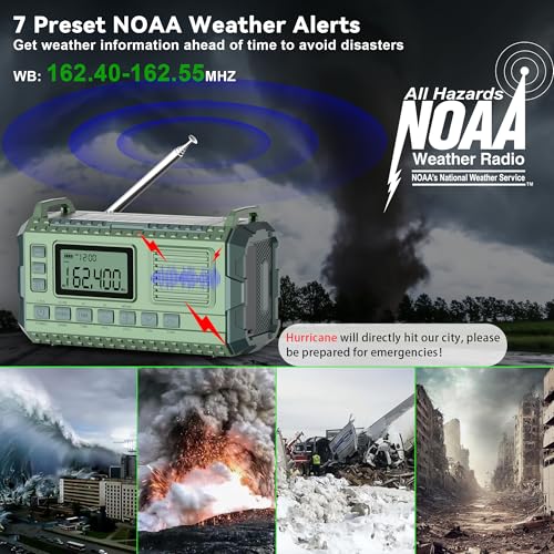 Emergency Weather Radio AM/FM NOAA Hand Crank Solar Power Bank Flashlight SOS Alarm Green Z3033