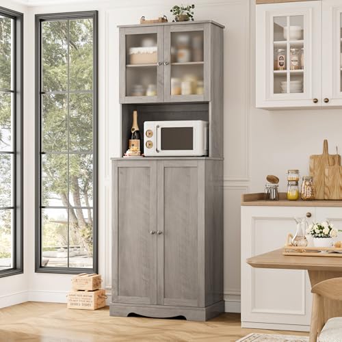 HOSTACK 71'' Tall Pantry Cabinet with Microwave Stand, White L896300