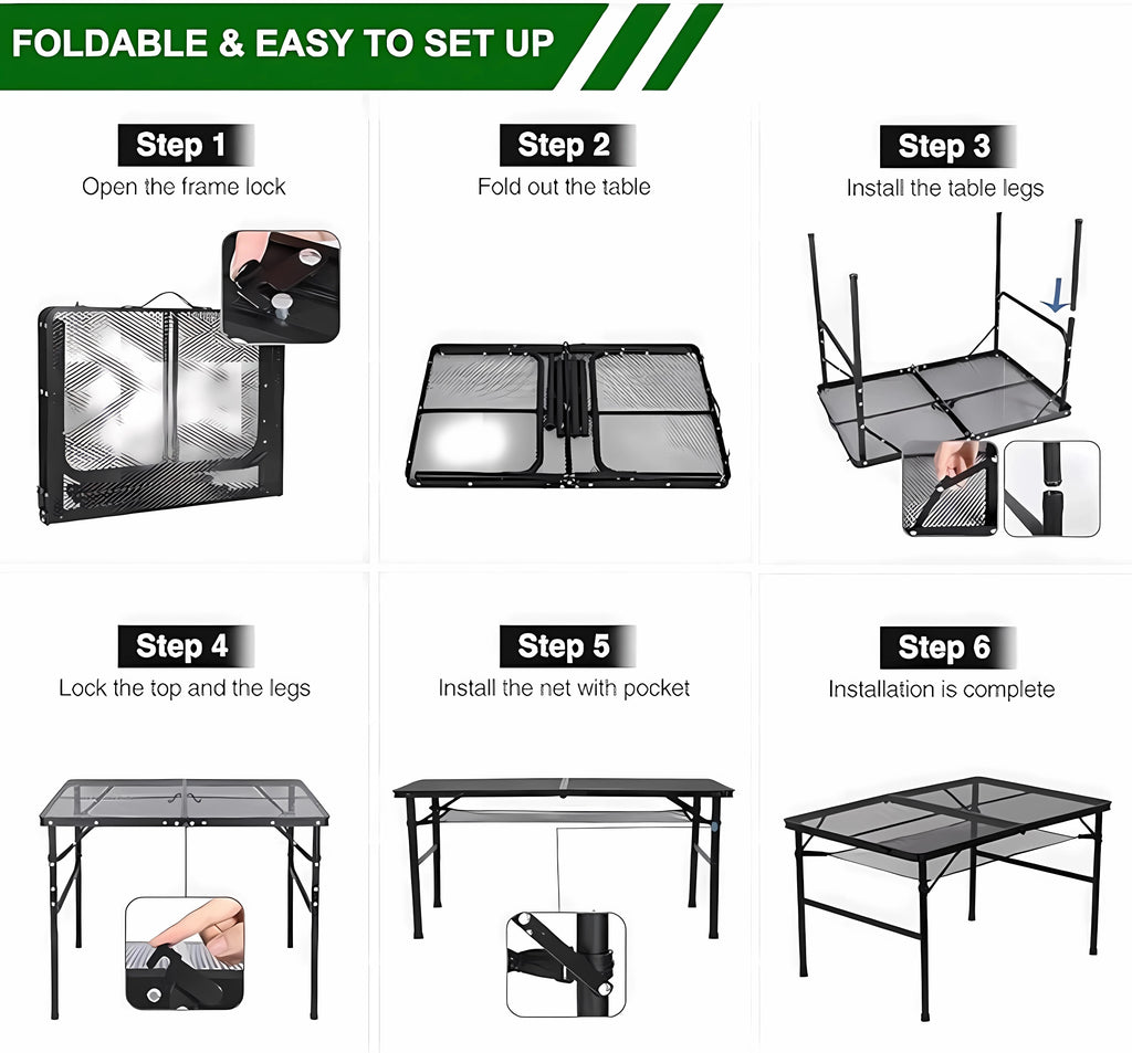 tonchean Folding Grill Table, Adjustable Height Camping Table, Portable Aluminum P880581