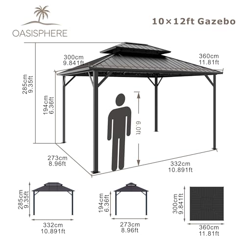 10'x12' Hardtop Gazebo with Galvanized Steel Roof and Privacy Curtains B7308