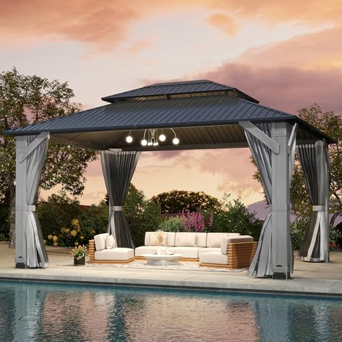 12'x12' Hardtop Gazebo with Galvanized Steel Roof, Aluminum Frame, Curtains & Netting X81832