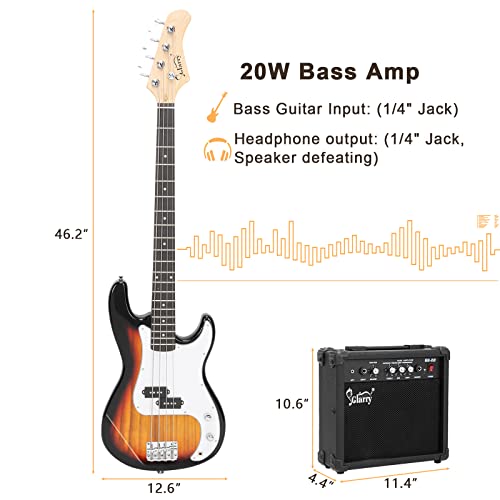 GLARRY Full Size Electric Bass Guitar Beginner Kit 4 String with Amp and Accessories S4156
