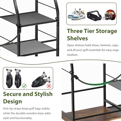 Golf Bag Storage Organizer Rack for 2 Bags, Freestanding Golf Club Holder for Garage Y100182