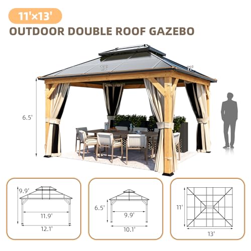 YOLENY 10'x13' Hardtop Gazebo with Aluminum Frame and Curtains F853