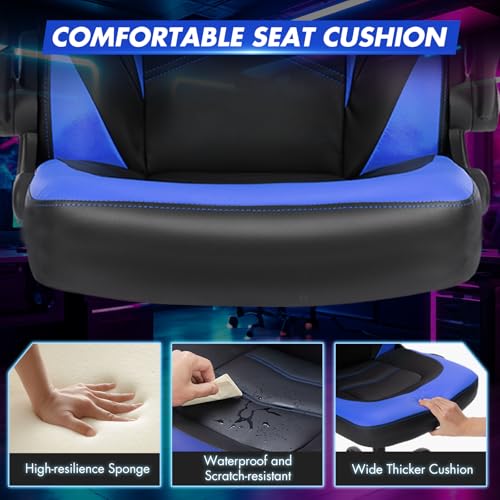 Sweetcrispy Ergonomic Gaming Desk Chair with Flip-up Armrest, Black Blue C253