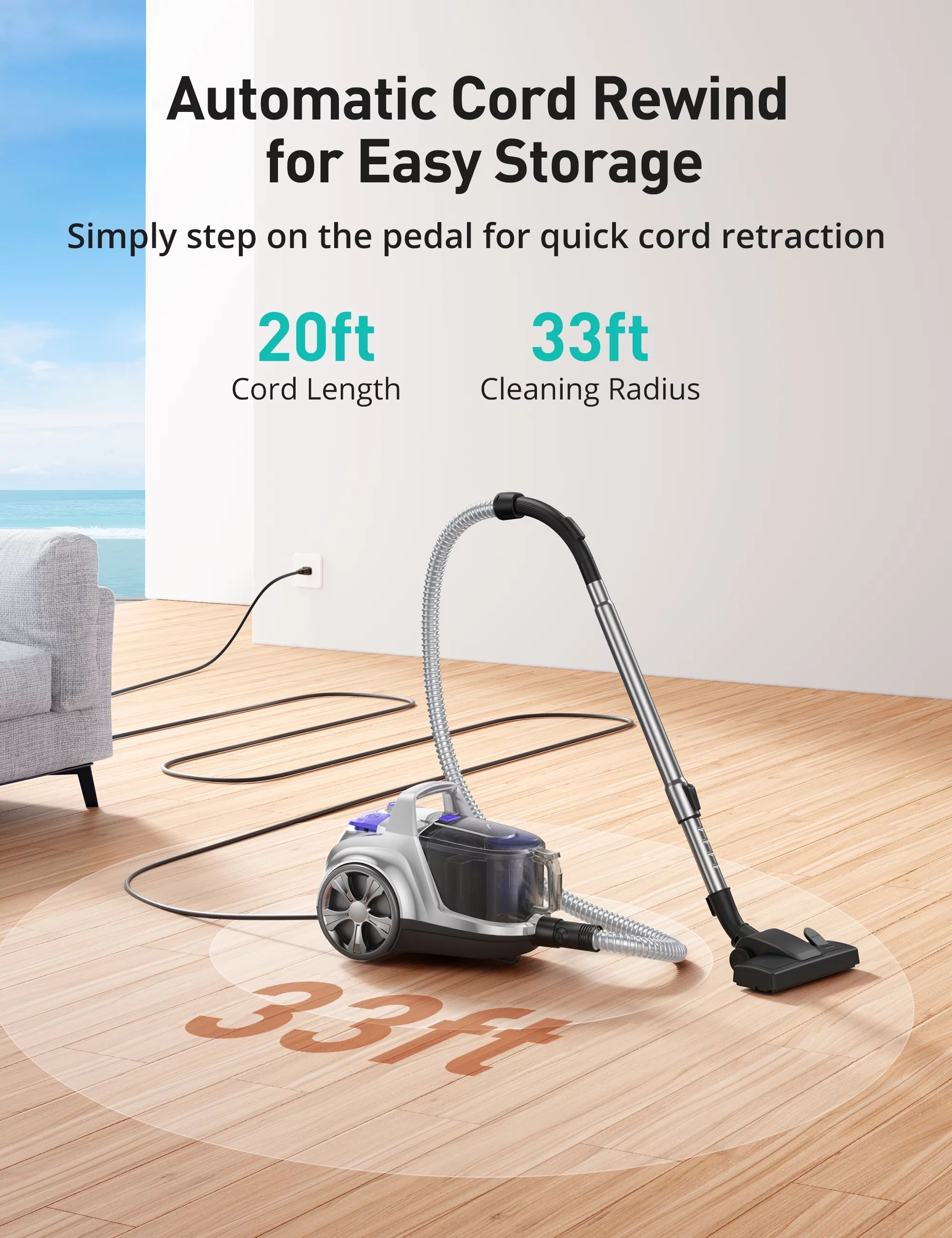 Aspiron Bagless Canister Vacuum Cleaner with Double HEPA Filter Y6978