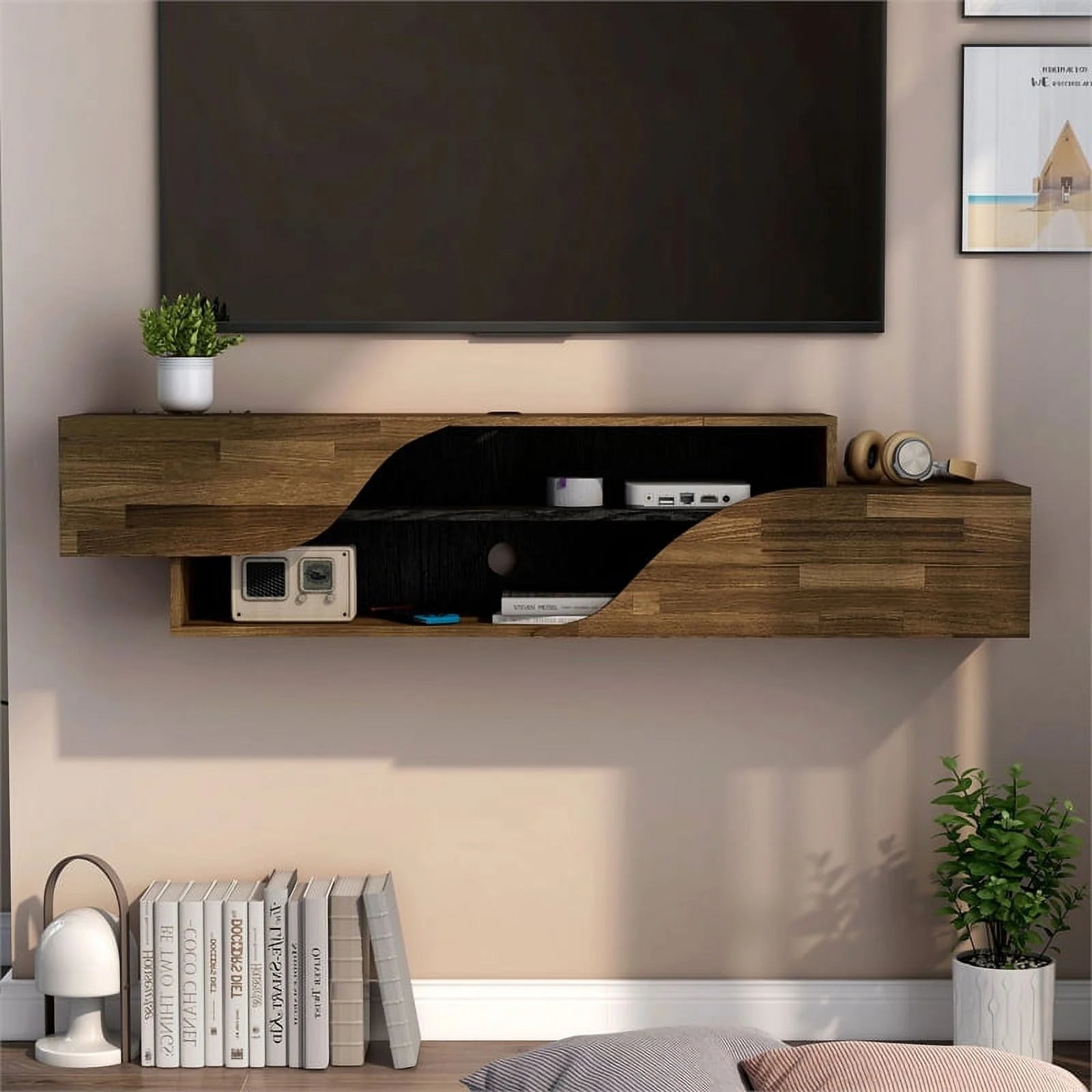 Furniture of America Hart Wood 2-Shelf Floating TV Console Brown Hickory K675
