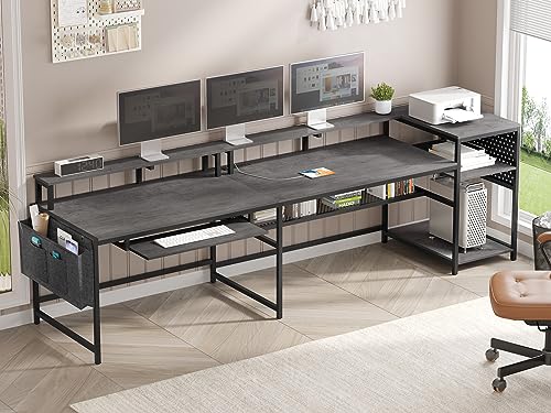 SEDETA L Shaped Gaming Desk with Power Outlets & LED Strip, Black U65690