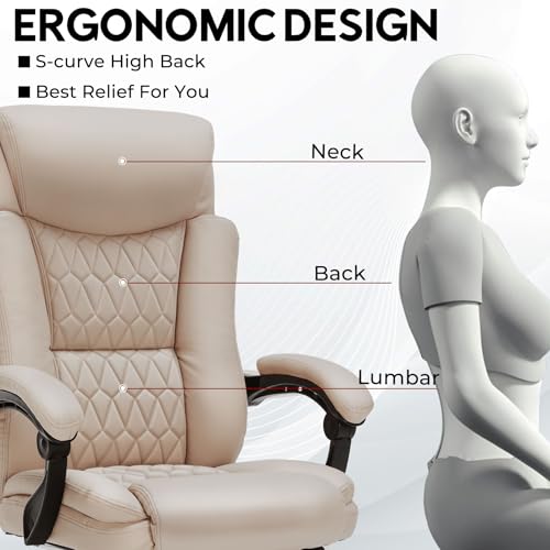 Reclining Executive Office Chair with Foot Rest for Heavy People, Khaki L77641
