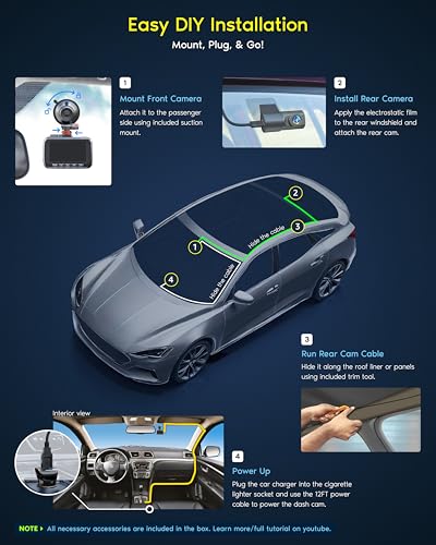 ROVE R2-4K DUAL Dash Cam Front and Rear, STARVIS 2 Sensor, 5G WiFi, 4K 2160P, 3" IPS J131