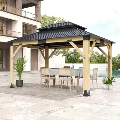 12'x12' Hardtop Gazebo with Galvanized Steel Roof, Aluminum Frame, Curtains & Netting X81832