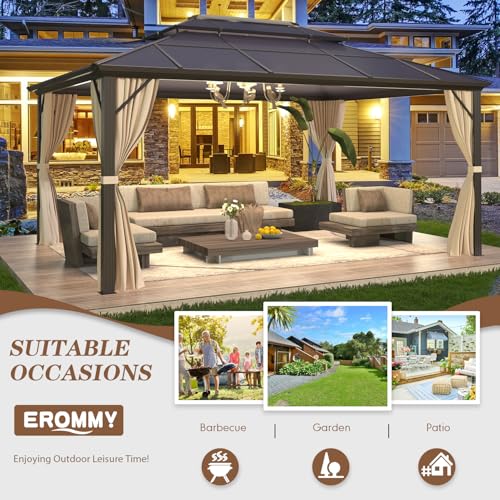 EROMMY 10' x 12' Hardtop Gazebo with Aluminum Frame and Double Roof Q573