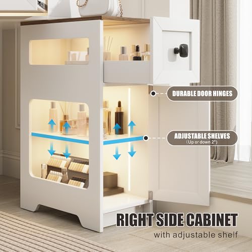 White Corner Vanity Desk with Mirror and Lights I97733