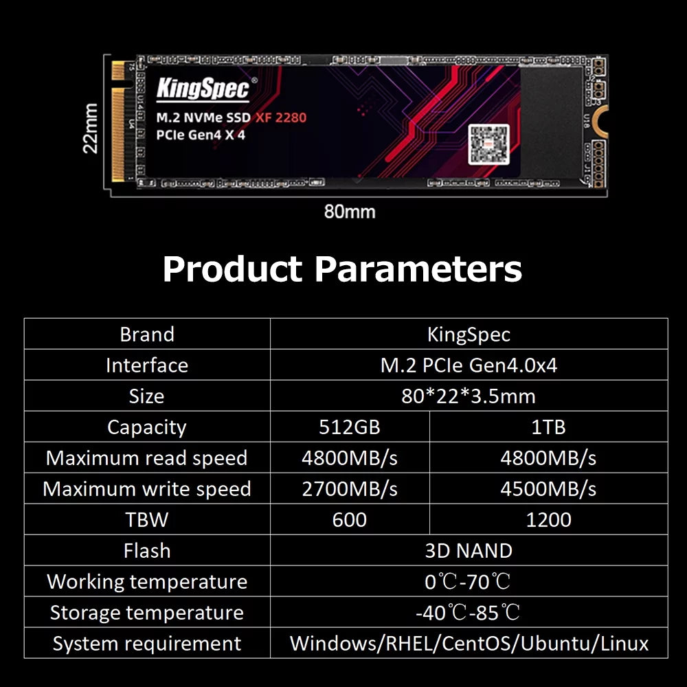 KingSpec XF 2280 1TB M.2 NVMe PCIe Gen4.0x4 SSD X331