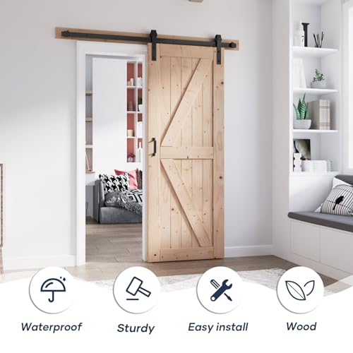 FREDBECK 48in x 80in Sliding Wood Barn Door with 8FT Hardware Kit V8036