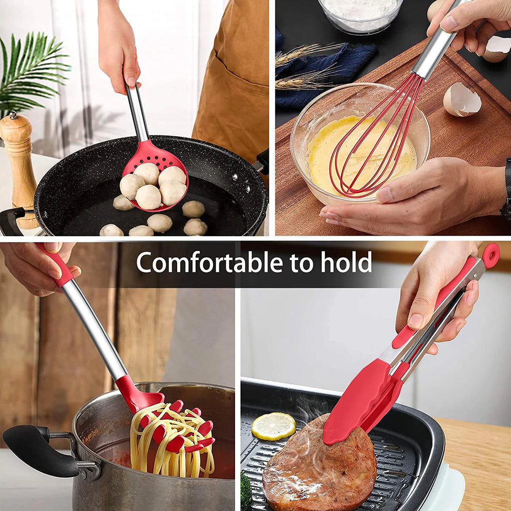 15pcs Silicone Cooking Utensil Set with Stainless Steel Handle, Red G229