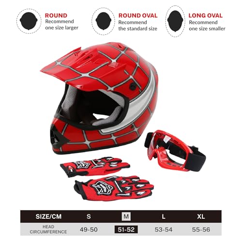 SLMOTO Dot Youth Kids Motocross Helmet Red Spider Design with Goggles and Gloves F254987