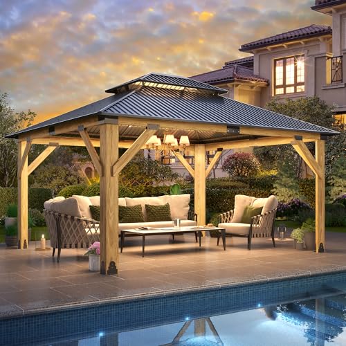 12'x12' Hardtop Gazebo with Galvanized Steel Roof, Aluminum Frame, Curtains & Netting X81832