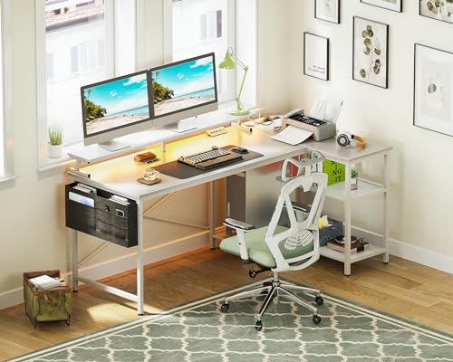 ODK 48 Inch L Shaped Gaming Desk with USB Charging Ports and LED Lights S136