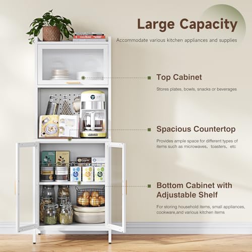 Letaya Kitchen Pantry Cabinet with Storage, Tall Bakers Rack, White R80833