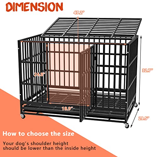 LEMBERI 48/38 inch Heavy Duty Dog Crate with Lockable Wheels, Double Door, Removable Tray Z823935