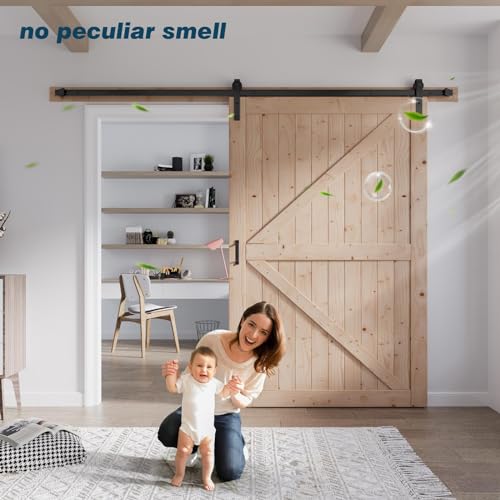 FREDBECK 48in x 80in Sliding Wood Barn Door with 8FT Hardware Kit V8036