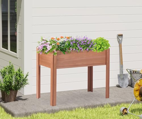 Raised Garden Bed with Legs 40x20x31 Outdoor Wood Planter Box N314255