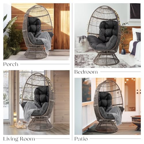 Bme Heavy Duty Wicker Egg Chair for Indoor & Outdoor, Black Base N148
