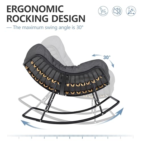 SWITTE Papasan Rocking Chair Outdoor Indoor, Oversized Wicker with Cushion, Gray H68308