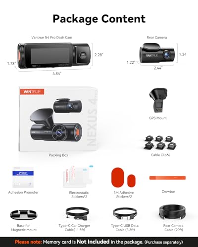 Vantrue N4 Pro 4K 3 Channel Dash Cam with Night Vision E734