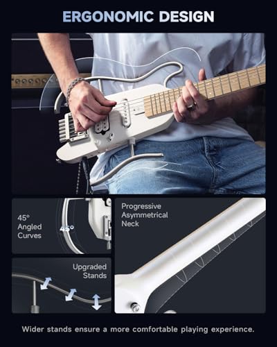 Donner HUSH-X Electric Guitar Kit - Featherlight Travel Guitar, Mahogany Solid Body, Metallic White A941