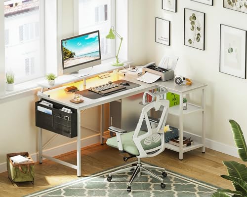 ODK 48 Inch L Shaped Gaming Desk with USB Charging Ports and LED Lights S136