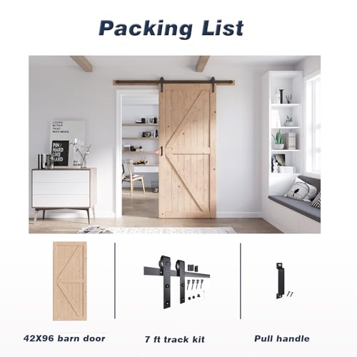 FREDBECK 48in x 80in Sliding Wood Barn Door with 8FT Hardware Kit V8036