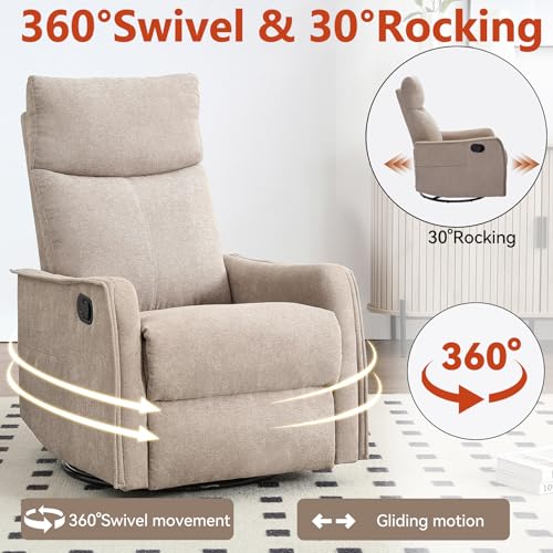 Massage Chair Recliner with Heat, Swivel Rocking, High Back Fabric Black V2333