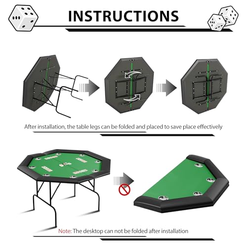 Octagon Poker Table with Metal Legs and 8 Cup Holders Q5999