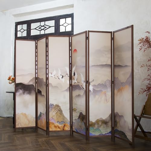 6 Panel Room Divider Screen, Double Faced, Mountain Landscape, 67" H x 94.5" W B114