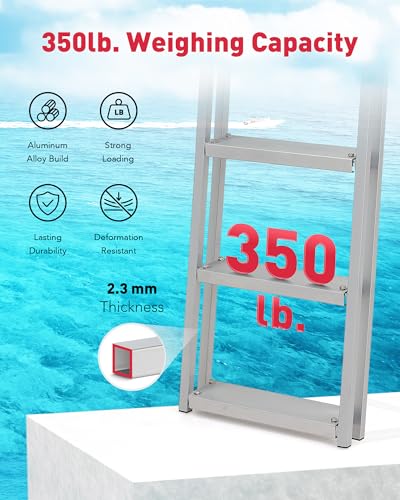 CO-Z 3 Step Removable Dock Ladder for Pontoon Boat, Aluminum Swim Ladder with Nonslip Tread O80708
