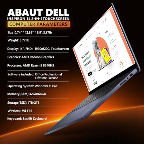 Dell Inspiron 14 2-in-1 Touchscreen Laptop, AMD Ryzen 5, 32GB RAM, 1TB SSD, Win 11 Pro Q479644
