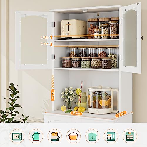 HOSTACK 71'' Tall Pantry Cabinet with Microwave Stand, White L896300