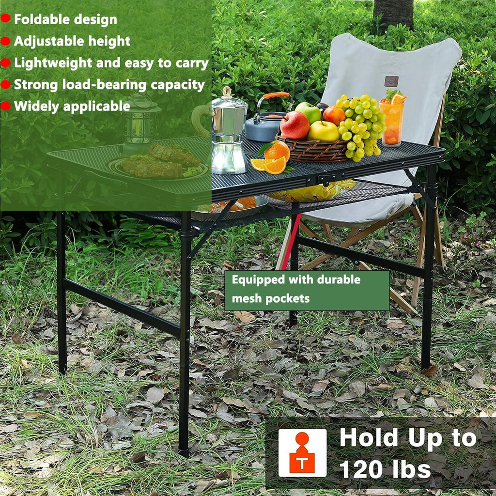 tonchean Folding Grill Table, Adjustable Height Camping Table, Portable Aluminum P880581