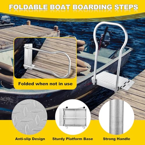 Folding Boat Boarding Platform with Handrail 500LBs Non-Slip Steel Z8149